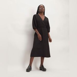 NWT EVERLANE City Stripe Wrap Midi Dress in Black